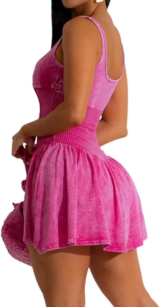 Women's Backless Flare Halter Short Dress Sleeveless A Line Mini Bodycon Y2K Dresses