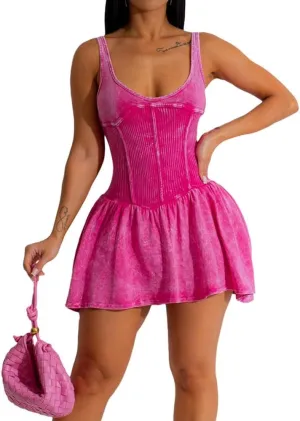 Women's Backless Flare Halter Short Dress Sleeveless A Line Mini Bodycon Y2K Dresses
