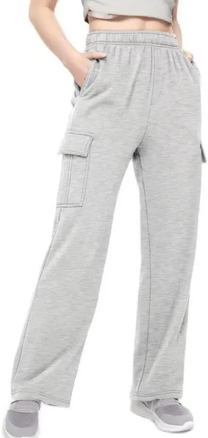 Womens Cargo Sweatpants Baggy Wide Leg Pants Warm Elastic High Waist Joggers Fall Track Lounge Trousers with Pockets