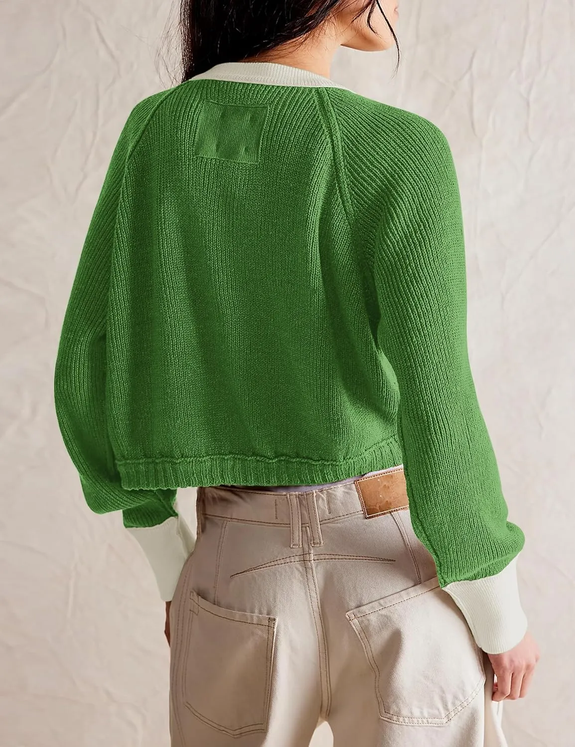 Women's Color Block Button Down Cardigan Sweaters Long Sleeve Slim Fit Trendy Round Neck Knitted Cardigans
