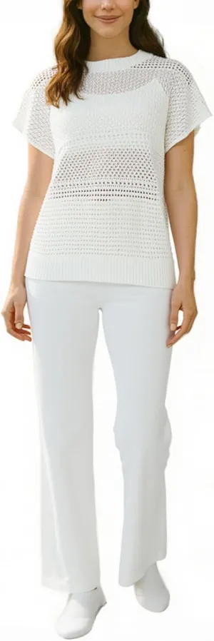 Women's Crochet Knit Lounge Set  2 Piece Sleeveless Pullover Top & Wide-Leg Pants, Lightweight Casual Spring Outfit