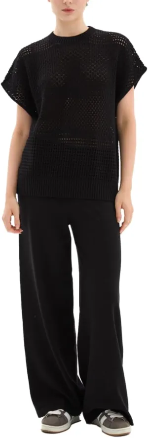 Women's Crochet Knit Lounge Set  2 Piece Sleeveless Pullover Top & Wide-Leg Pants, Lightweight Casual Spring Outfit