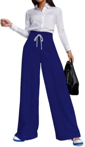 Women's Drawstring Elastic High Waist Wide Leg Sweatpants Trendy Lounge Pants Fall Fashion Trousers with Pockets