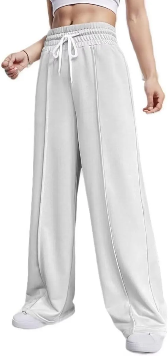 Women's Drawstring High Waisted Wide Leg Long Pants Casual Sweats Pants Cotton 2023 Athletic Trousers with Pockets
