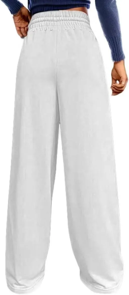 Women's Drawstring High Waisted Wide Leg Long Pants Casual Sweats Pants Cotton 2023 Athletic Trousers with Pockets
