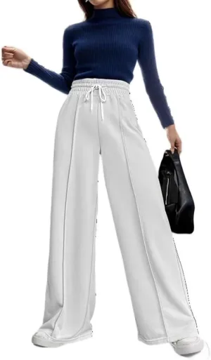 Women's Drawstring High Waisted Wide Leg Long Pants Casual Sweats Pants Cotton 2023 Athletic Trousers with Pockets