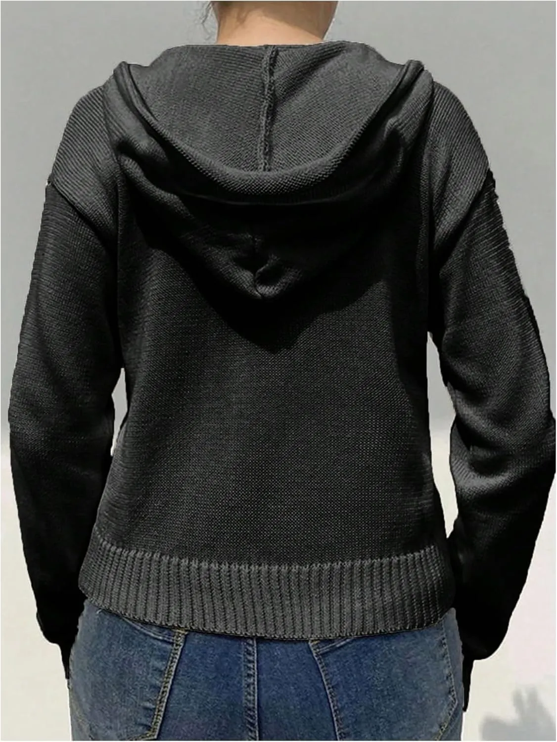 Women's Drawstring Zip Up Hoodies Long Sleeve Pocket Front Knit Cardigan Sweaters