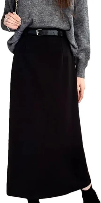 Women's High Waist A Line Bodycon Long Skirt Slit Midi Skirts
