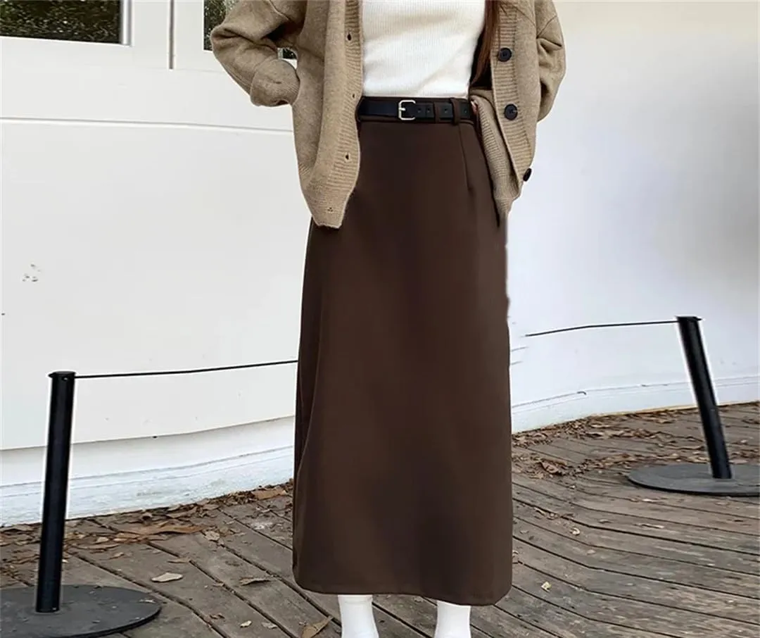 Women's High Waist A Line Bodycon Long Skirt Slit Midi Skirts