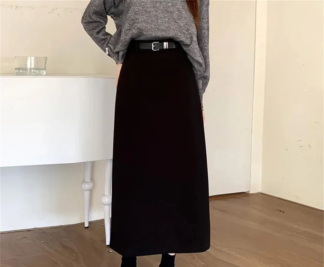 Women's High Waist A Line Bodycon Long Skirt Slit Midi Skirts