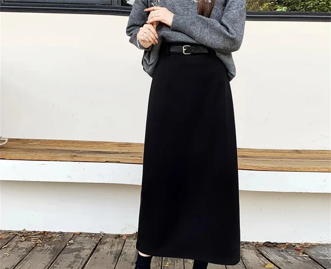 Women's High Waist A Line Bodycon Long Skirt Slit Midi Skirts