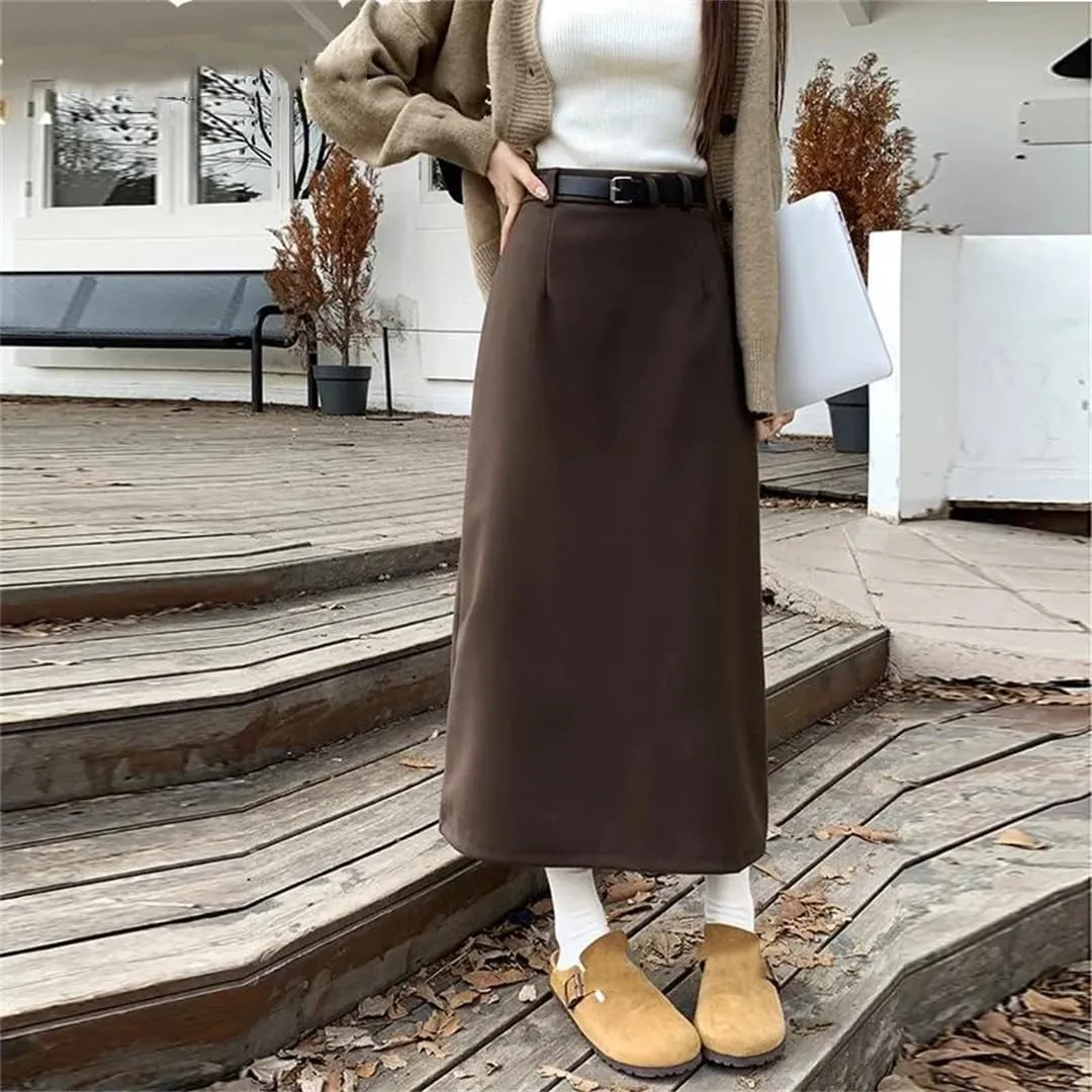 Women's High Waist A Line Bodycon Long Skirt Slit Midi Skirts