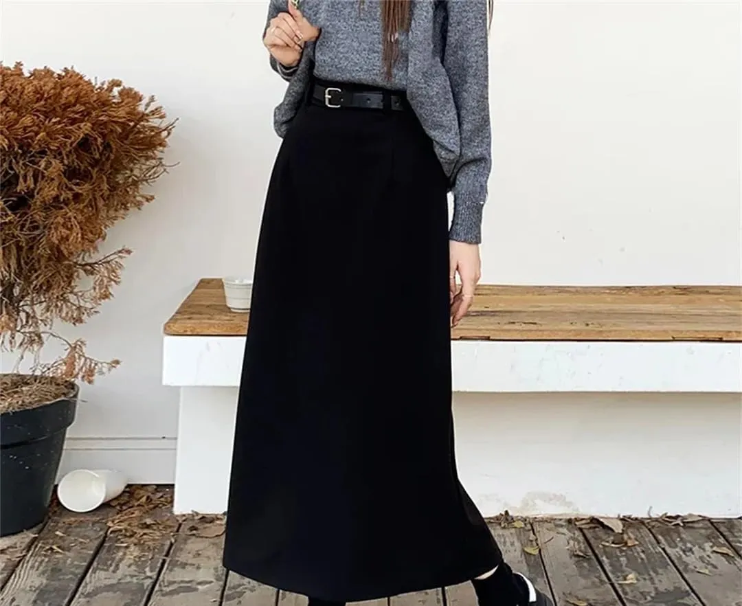 Women's High Waist A Line Bodycon Long Skirt Slit Midi Skirts