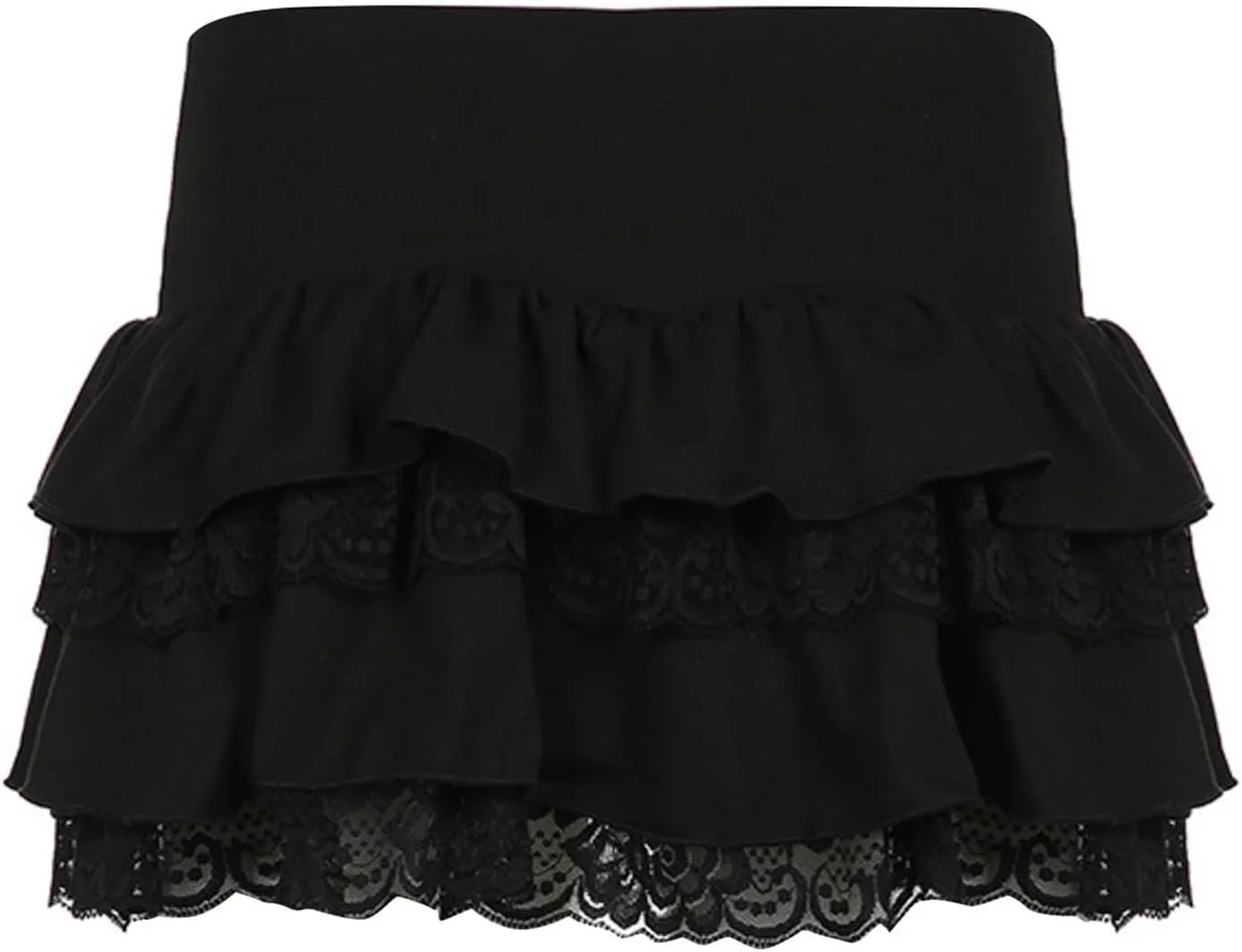 Womens Lace Patchwork Mini Pleated Skirts Irregular Layered Pleated Sexy Elastic Waist Ruffles Lingerie Short Skirts