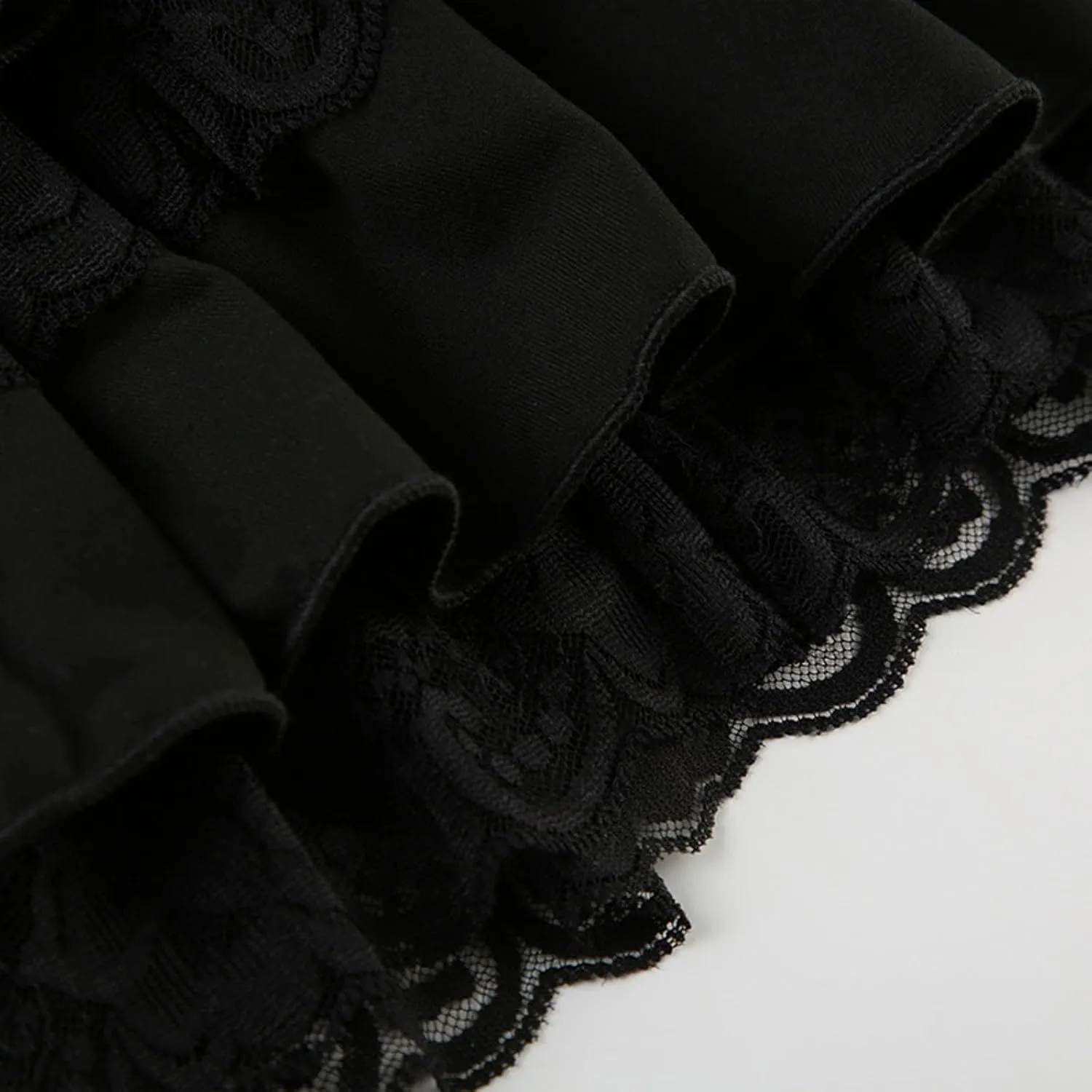 Womens Lace Patchwork Mini Pleated Skirts Irregular Layered Pleated Sexy Elastic Waist Ruffles Lingerie Short Skirts