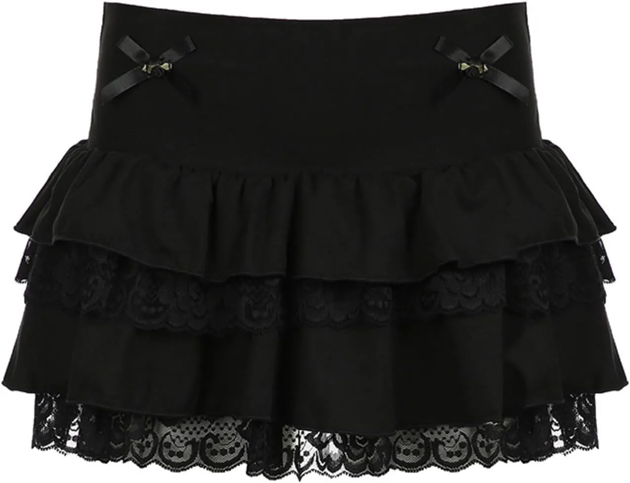 Womens Lace Patchwork Mini Pleated Skirts Irregular Layered Pleated Sexy Elastic Waist Ruffles Lingerie Short Skirts