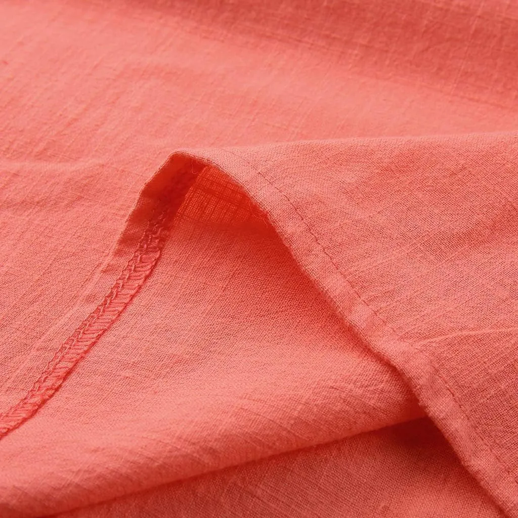 Women's Linen Shirts Casual 3/4 Sleeve Crewneck Solid Color Tunic Tops Loose Fit Plus Size Spring Fall Blouses