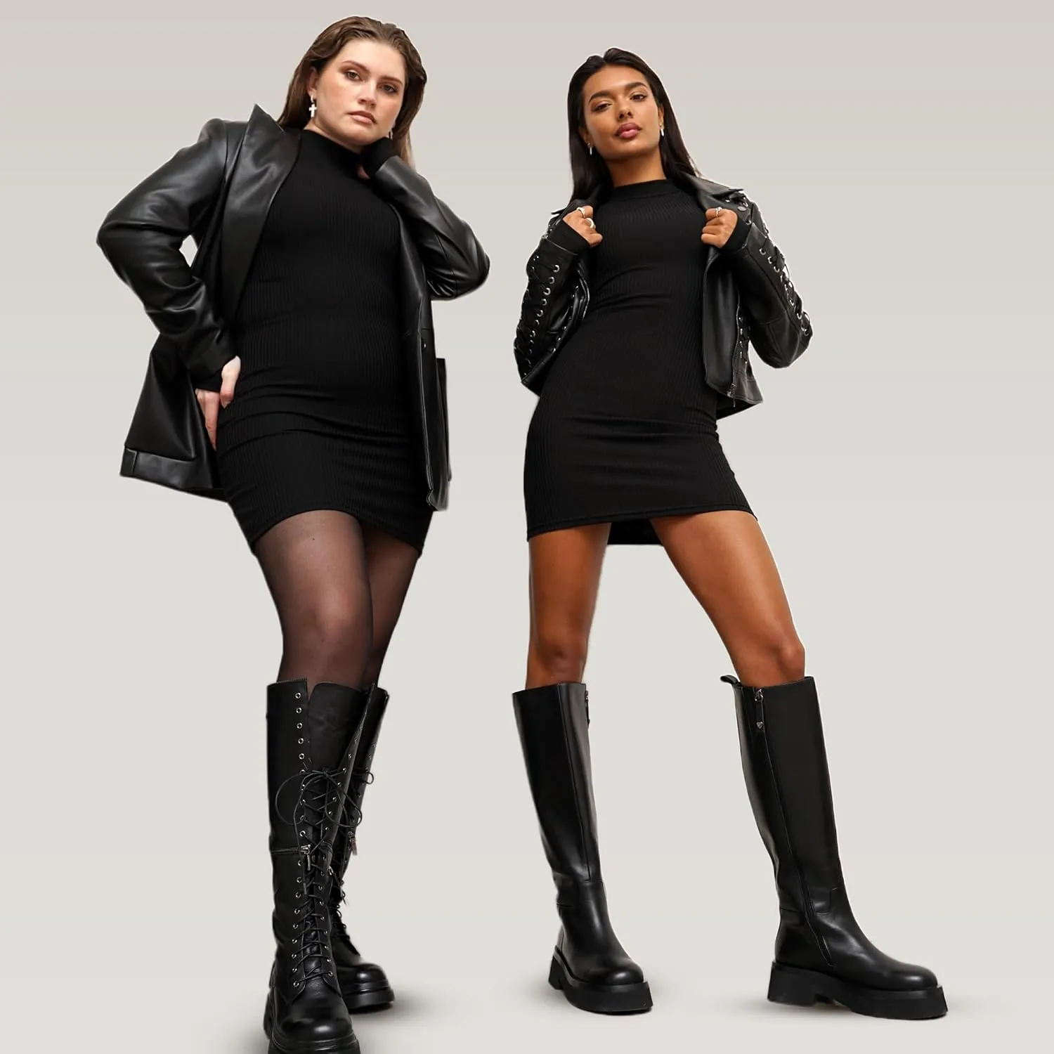 Womens Long Sleeve Mini Dress - Sexy Black Ribbed Bodycon - Short, Longsleeve, Fitted, Basic Dresses