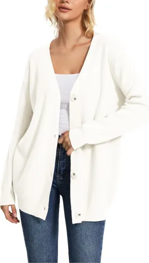 Women's Long Sleeve V-Neck Button Down Cardigan Chunky Oversized Knit Open Front Trendy Sweater Outerwear