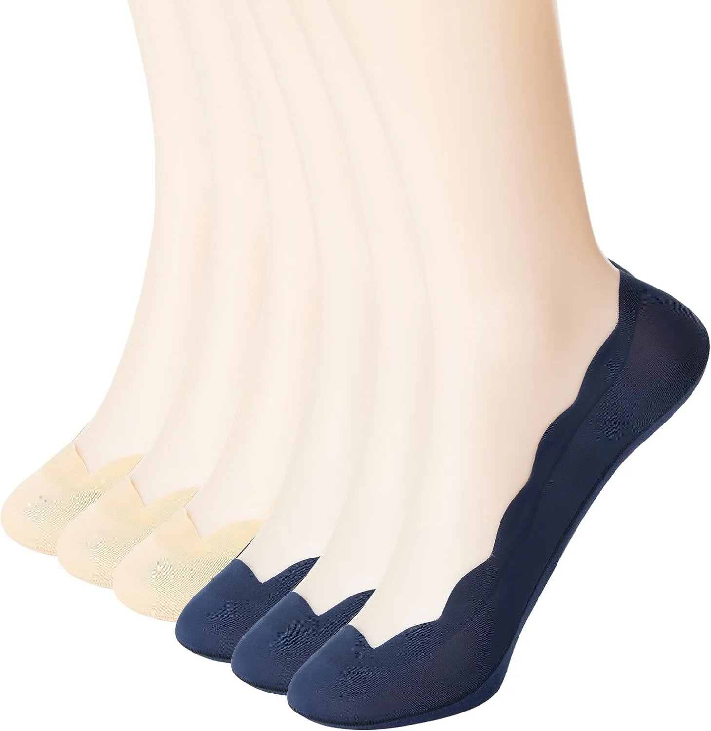 Women's No Show Socks - 6 Pack Anti-Slip Liner Flat Invisible Boat Seamless Footies