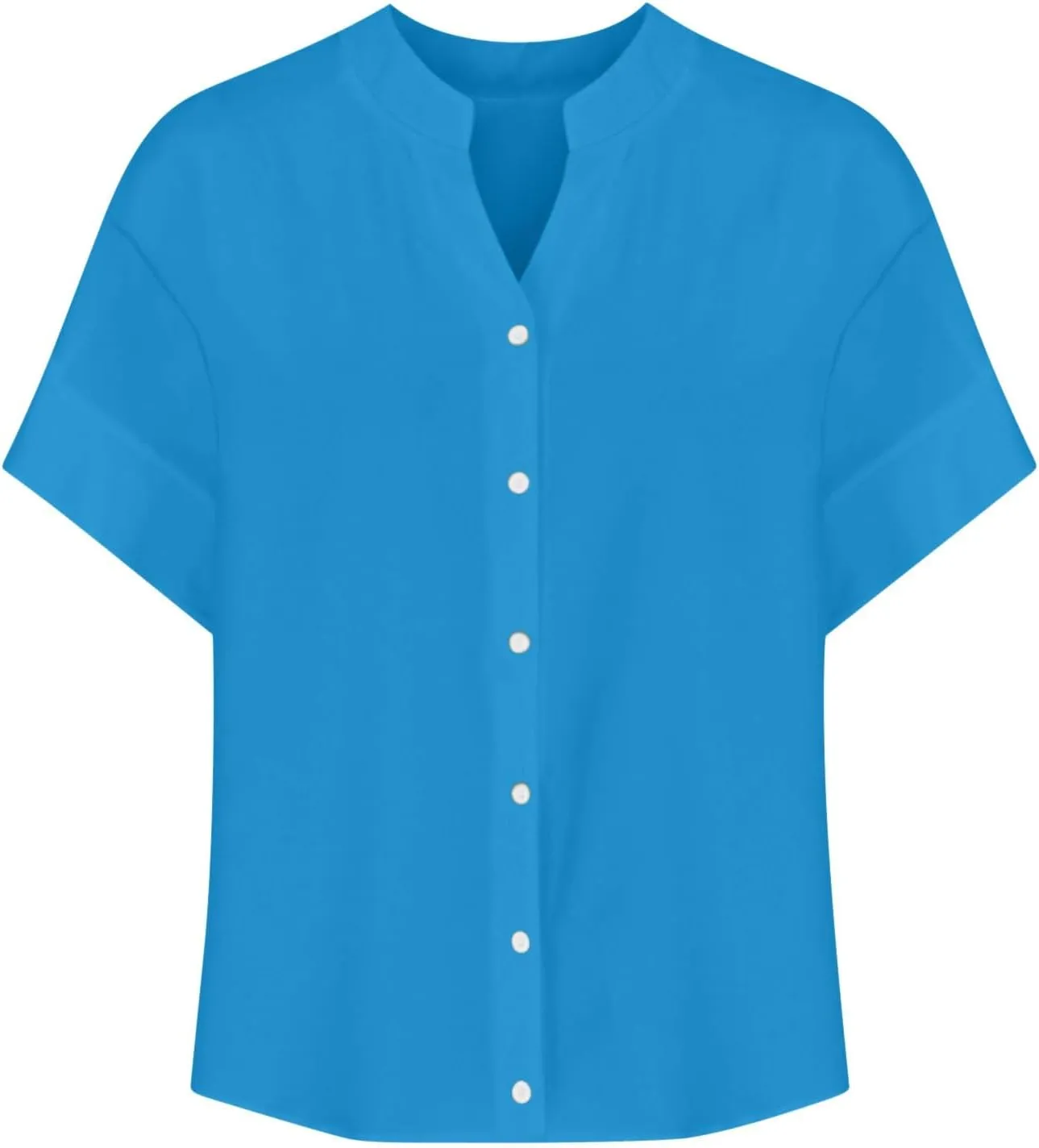 Women's Oversized Button Down Shirts Summer Cotton Linen Blouse V-Neck Short Sleeve Loose Tunic Tops Office Work Tees