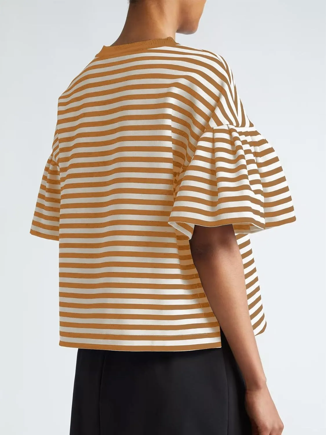 Women's Oversized T-Shirt Crew-Neck Striped Flared Short-Sleeved Top Loose Casual Fashion Summer Top