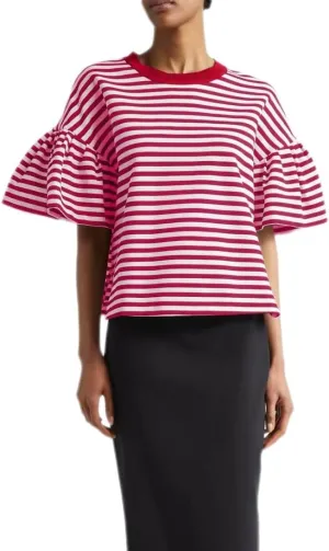 Women's Oversized T-Shirt Crew-Neck Striped Flared Short-Sleeved Top Loose Casual Fashion Summer Top