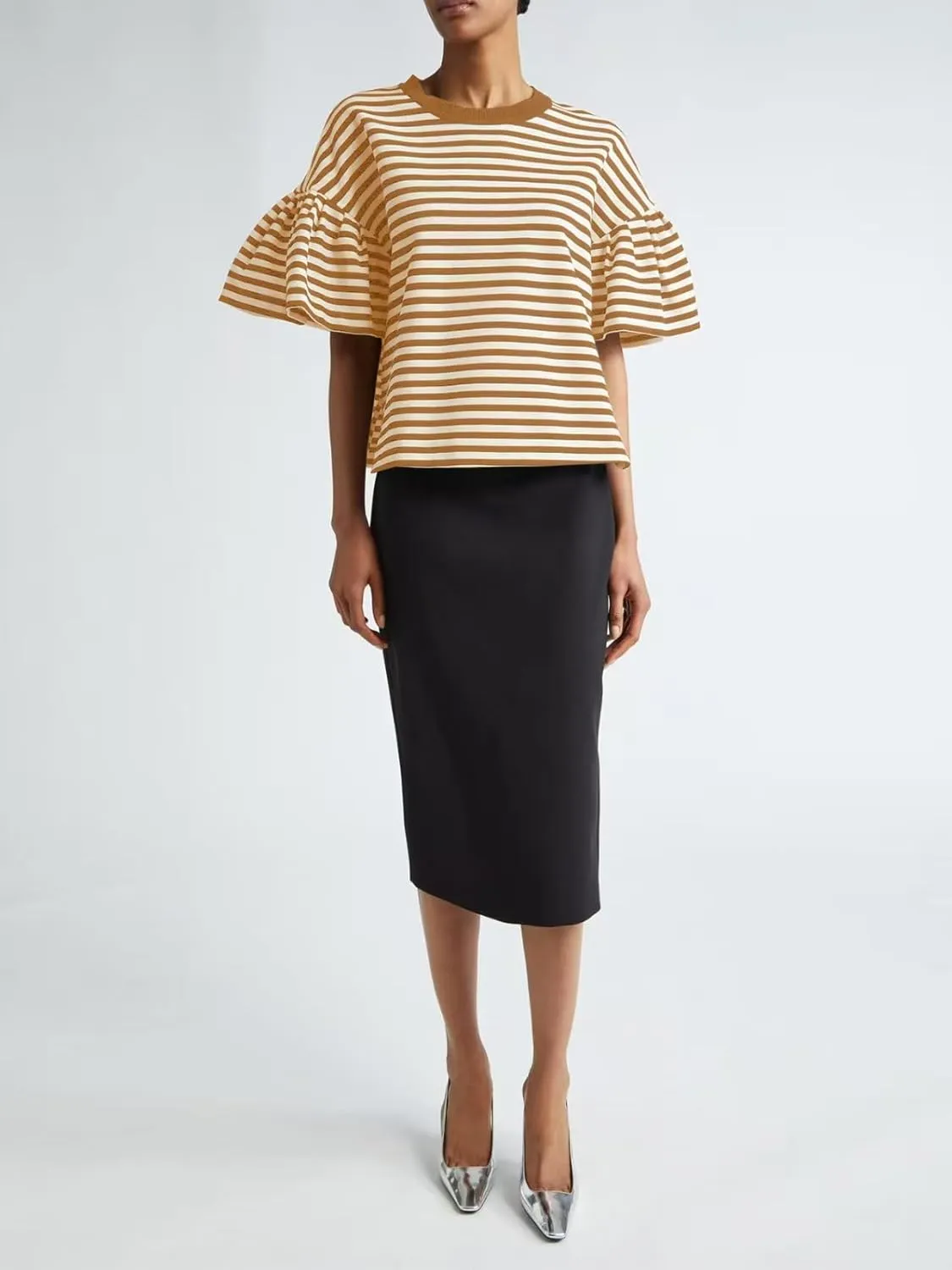 Women's Oversized T-Shirt Crew-Neck Striped Flared Short-Sleeved Top Loose Casual Fashion Summer Top