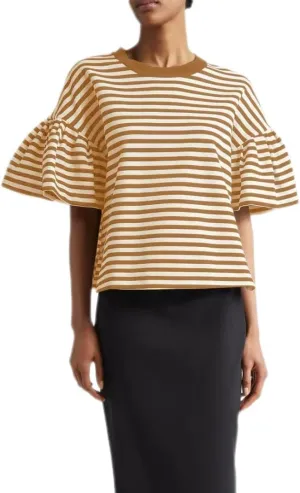Women's Oversized T-Shirt Crew-Neck Striped Flared Short-Sleeved Top Loose Casual Fashion Summer Top