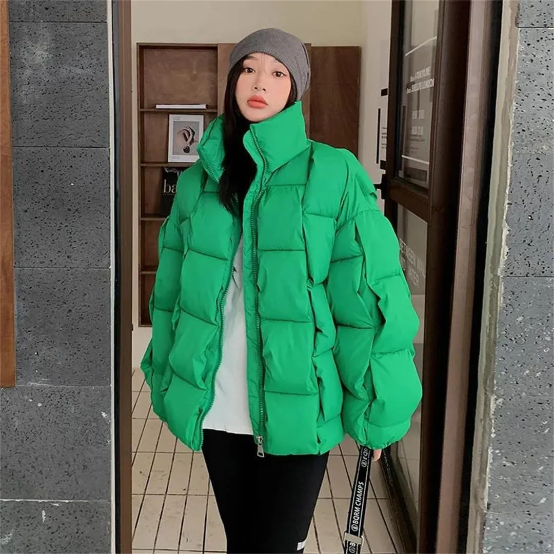 Womens Personality Square Cotton Coats Down Cotton Coat Winter Jacket Warm Puffer Parkas Snow Wear Outwear