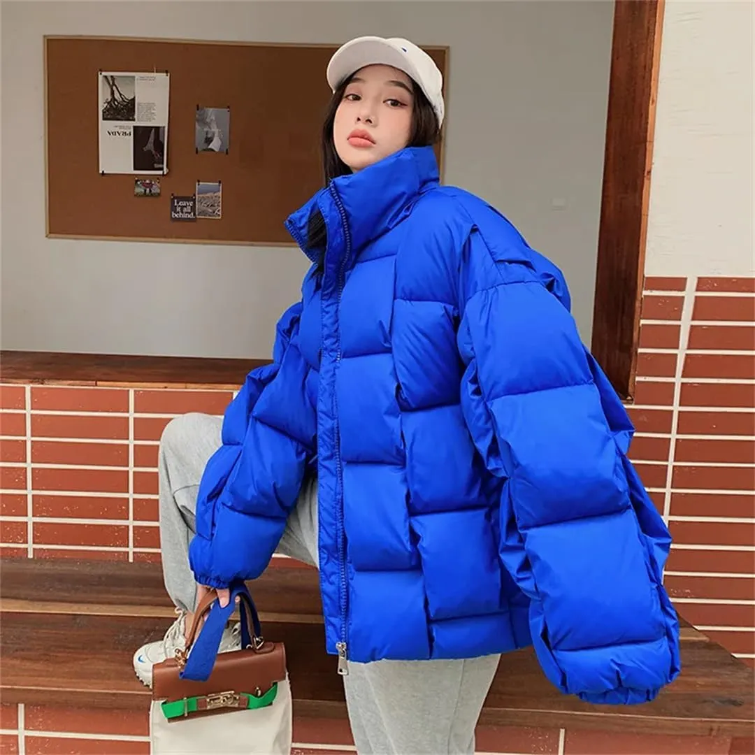 Womens Personality Square Cotton Coats Down Cotton Coat Winter Jacket Warm Puffer Parkas Snow Wear Outwear