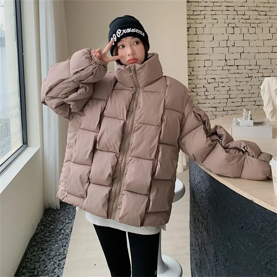 Womens Personality Square Cotton Coats Down Cotton Coat Winter Jacket Warm Puffer Parkas Snow Wear Outwear