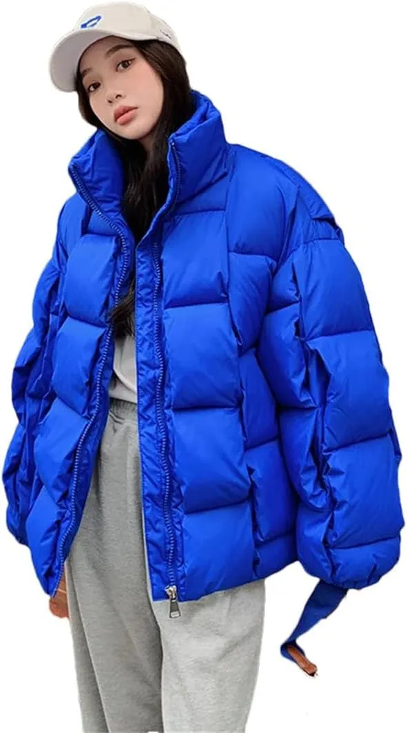 Womens Personality Square Cotton Coats Down Cotton Coat Winter Jacket Warm Puffer Parkas Snow Wear Outwear