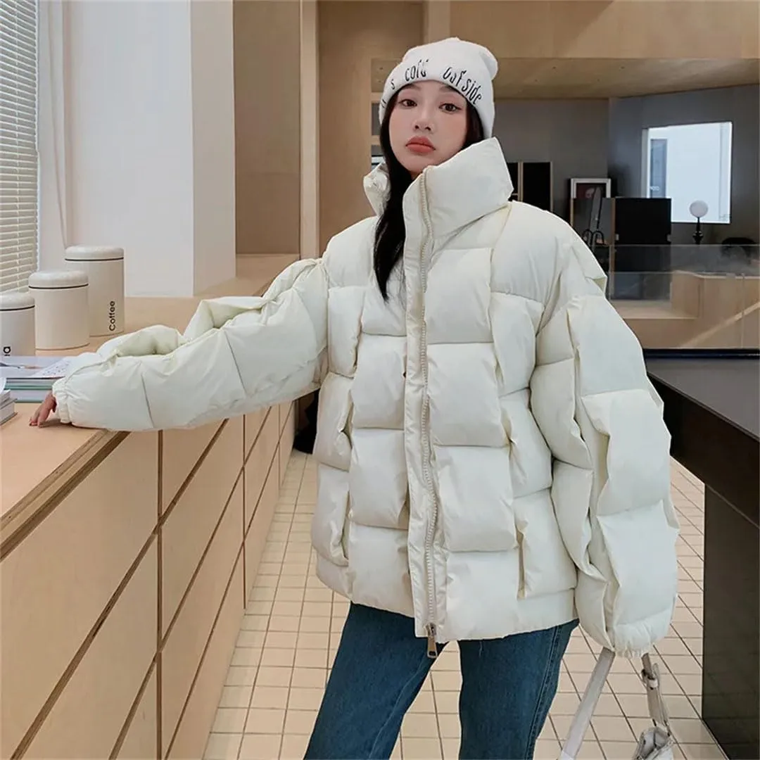 Womens Personality Square Cotton Coats Down Cotton Coat Winter Jacket Warm Puffer Parkas Snow Wear Outwear