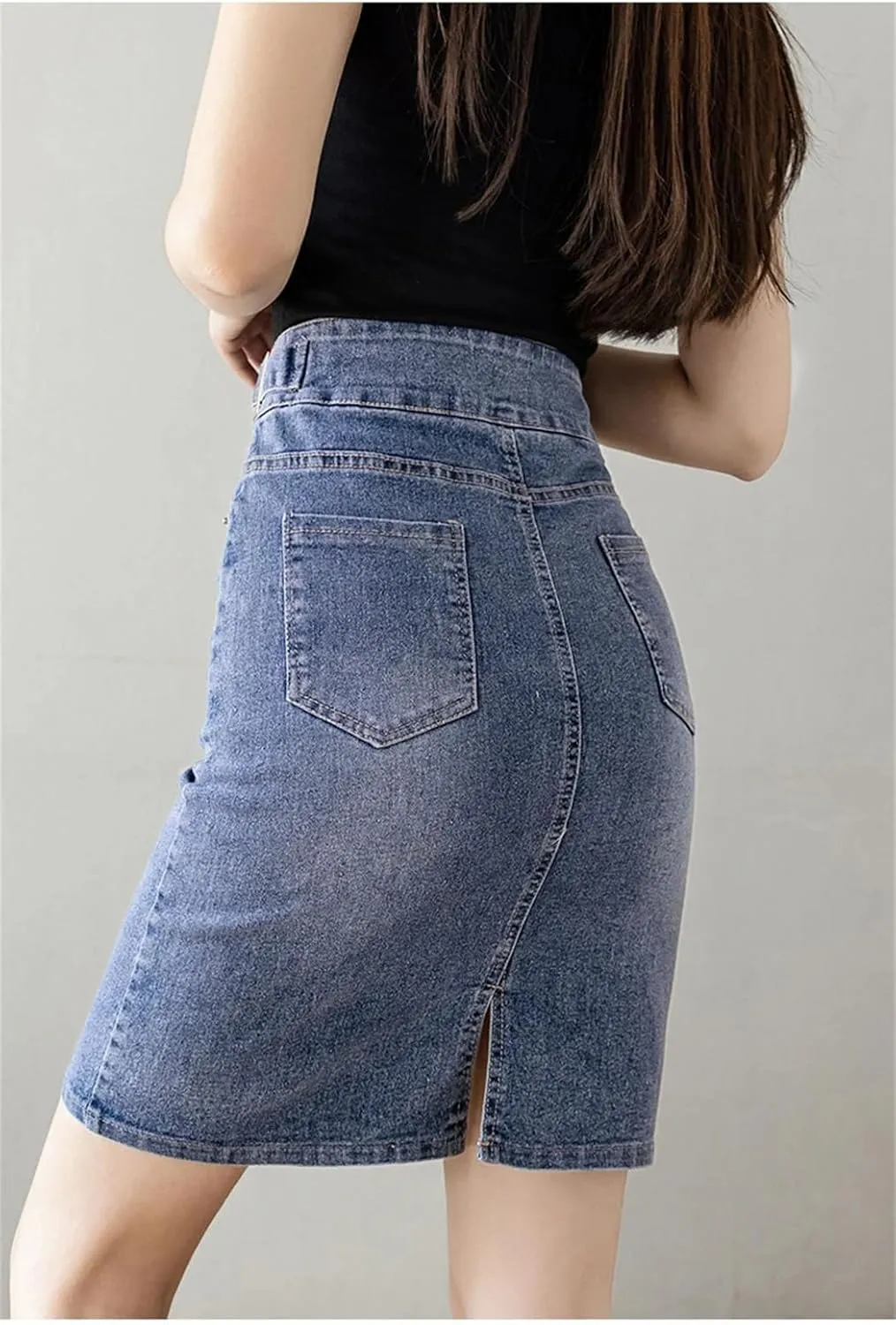 Women's Plus Size High Waist Slim Jeans Skirt Rear Split Packaged Hip Midi Denim Skirt