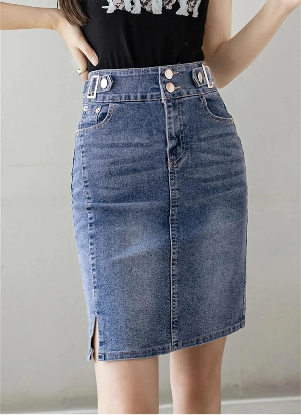 Women's Plus Size High Waist Slim Jeans Skirt Rear Split Packaged Hip Midi Denim Skirt