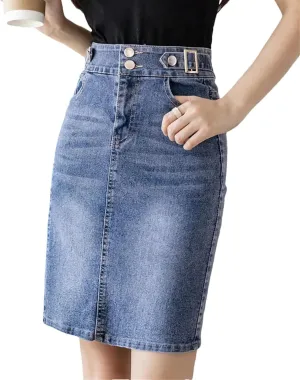 Women's Plus Size High Waist Slim Jeans Skirt Rear Split Packaged Hip Midi Denim Skirt