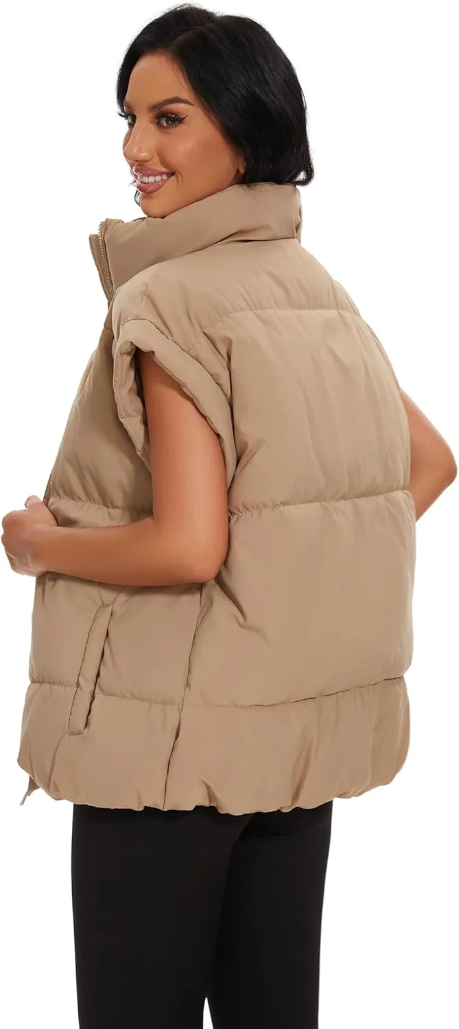 Womens Quilted Puffer Vest Sleeveless Zip up Jacket Stand Collar Padded Gilet Coat with Pockets