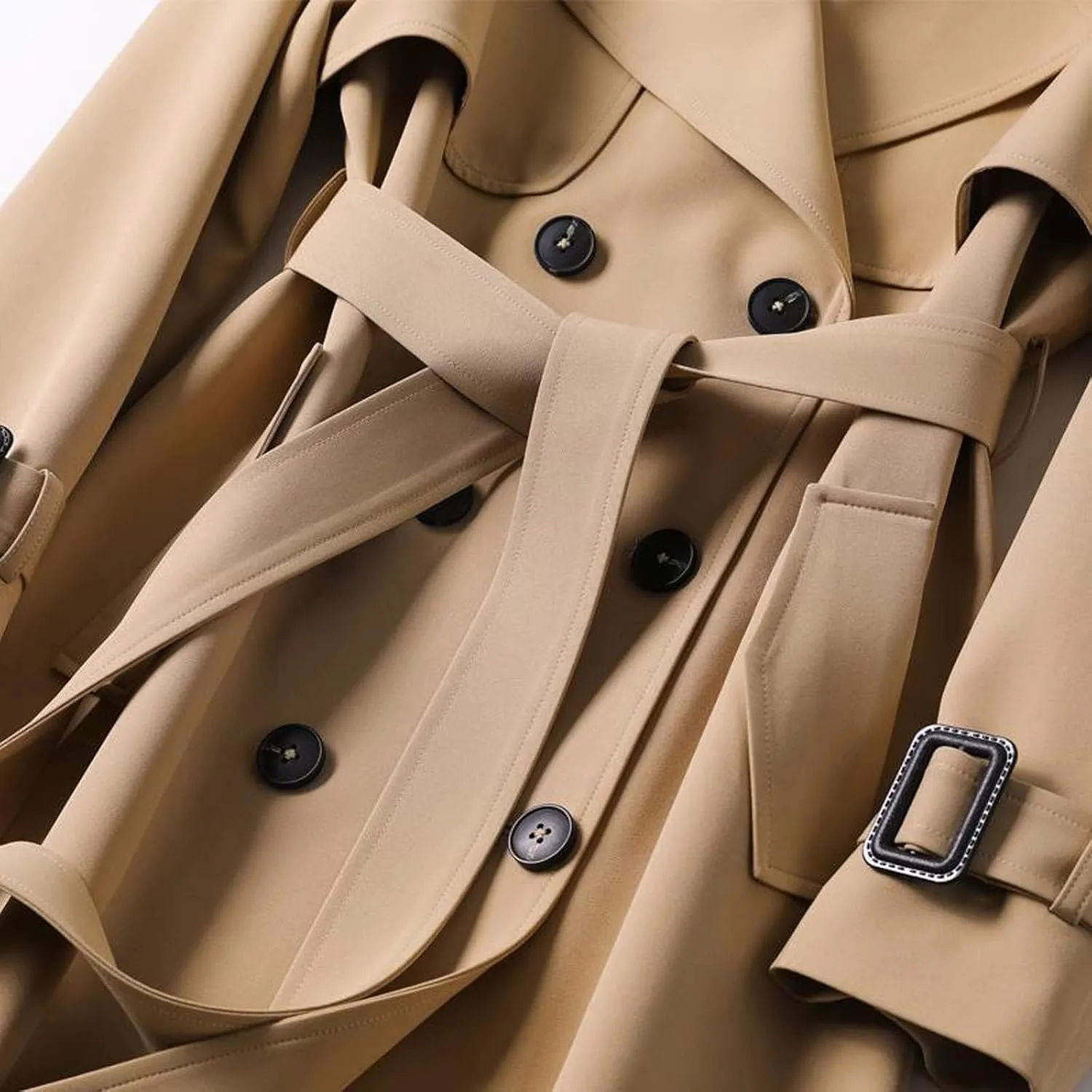 Women's Solid Windbreaker Slim Fit Trench Coat Long Jacket Outerwear with Belt Button