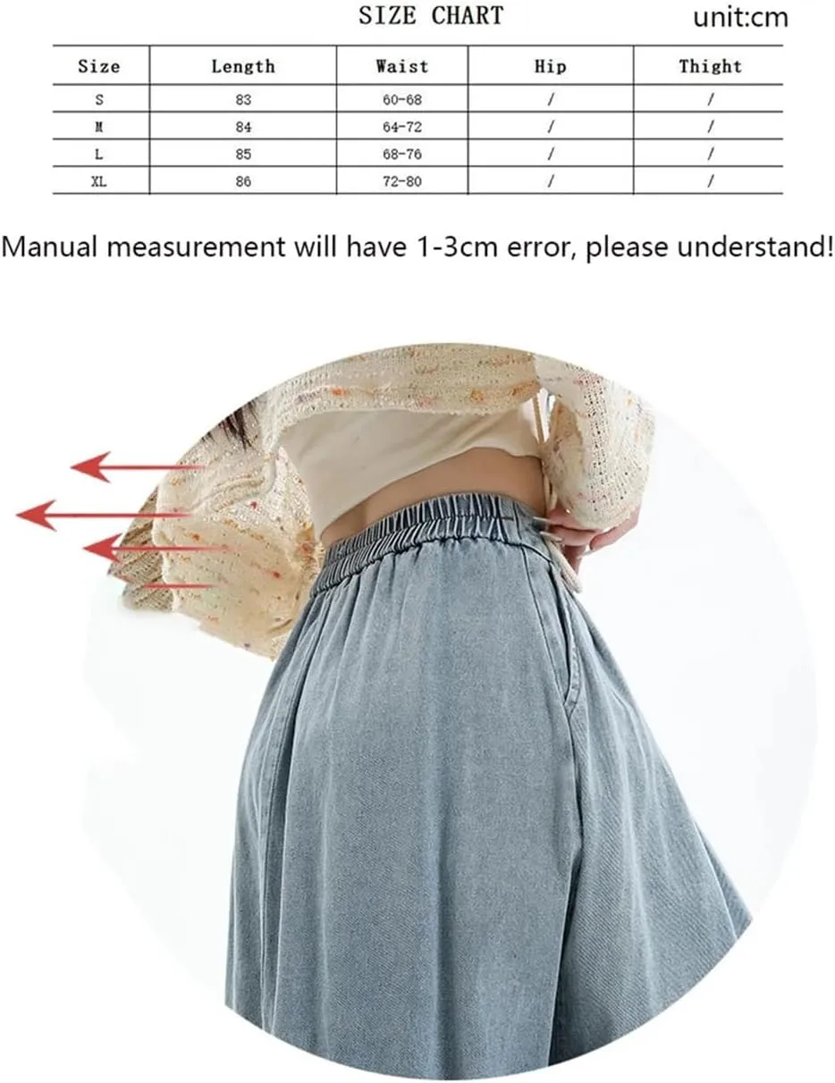 Women's Spring Summer Elastic High Waist Slim A Line Long Jean Skirts Retro Pleated Denim Half Skirt