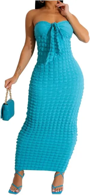 Women's Tie Knot Front Off Shoulder Bodycon Midi Dress Backless Sheath V Neck Bodycon Summer Night Party Dresses