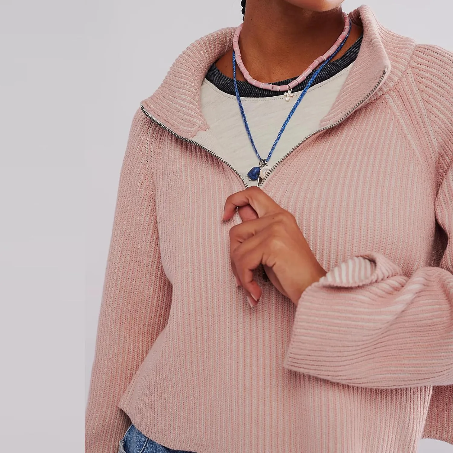 Womens Turtleneck Cropped Sweater Half Zipper Pullover Knit Oversized Sweater Fall Y2k Outfits