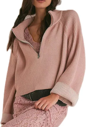 Womens Turtleneck Cropped Sweater Half Zipper Pullover Knit Oversized Sweater Fall Y2k Outfits