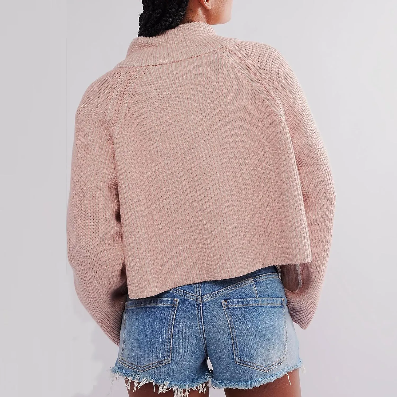 Womens Turtleneck Cropped Sweater Half Zipper Pullover Knit Oversized Sweater Fall Y2k Outfits