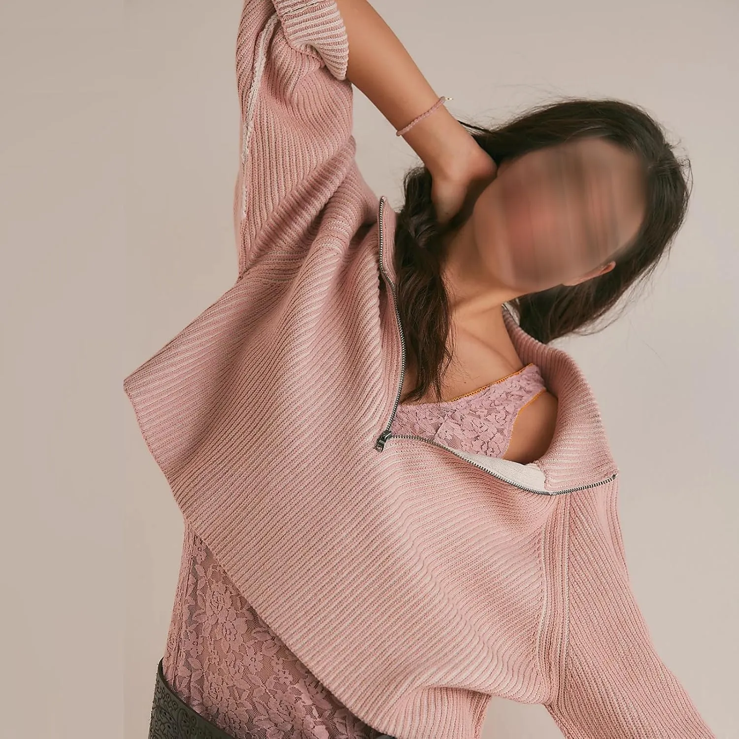 Womens Turtleneck Cropped Sweater Half Zipper Pullover Knit Oversized Sweater Fall Y2k Outfits