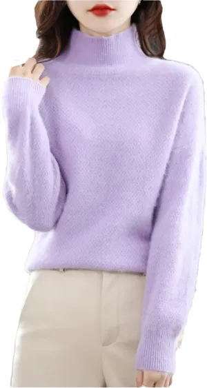 Women's Turtleneck Oversized Cashmere Sweater Thicken Knitted Pullover Loose Warm Basic Shirt