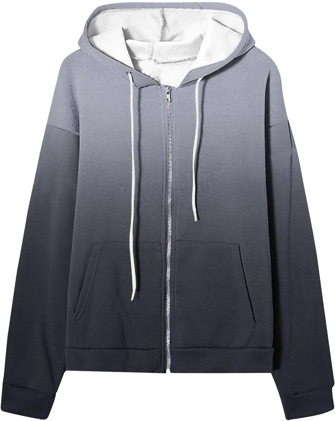 Womens Zip Up Hoodies Sherpa Lined Fleece Thermal Jacket Full Zip Long Sleeve Sweatshirts Gradient Color Shirts Coat