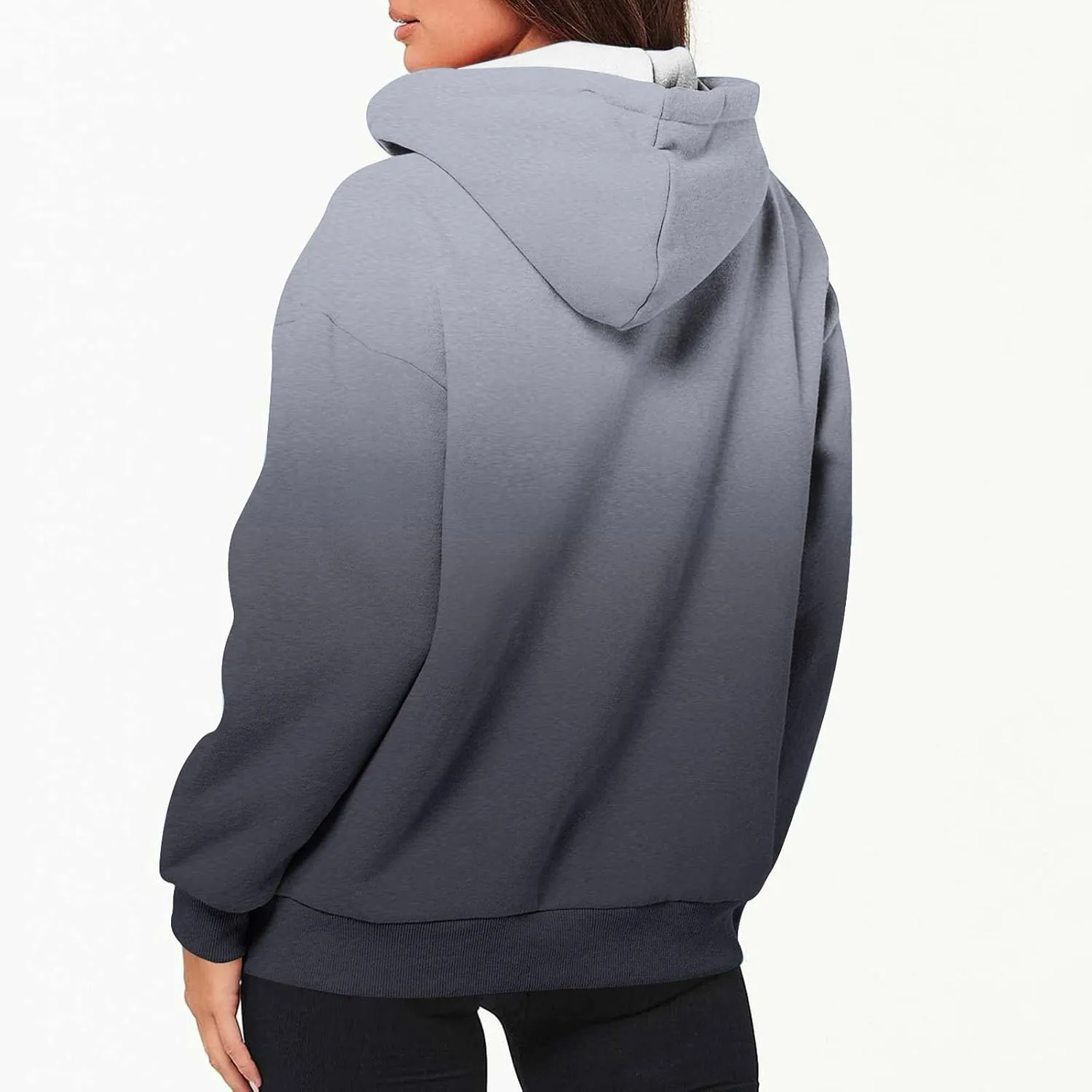 Womens Zip Up Hoodies Sherpa Lined Fleece Thermal Jacket Full Zip Long Sleeve Sweatshirts Gradient Color Shirts Coat