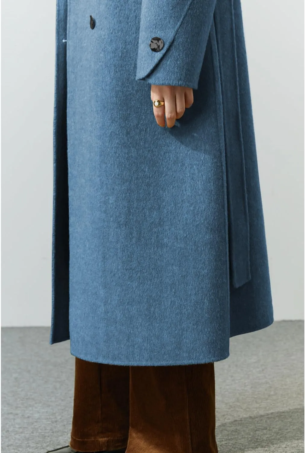 Wool Coats for Women Winter Lapel Double Breasted Wool Blend Long Pea Trench Coat Pocketed Outwear with Belt