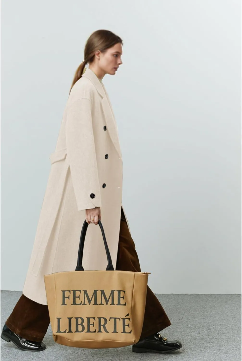Wool Coats for Women Winter Lapel Double Breasted Wool Blend Long Pea Trench Coat Pocketed Outwear with Belt